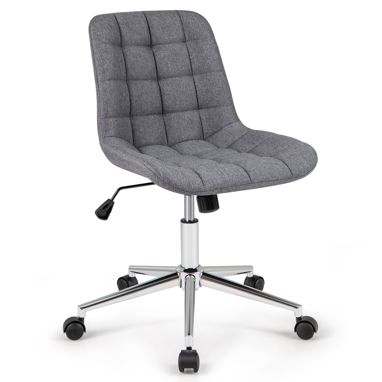 Adjustable Height Upholstered Armless Desk Chair with 5 Smooth Rolling Wheels and Metal Base